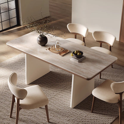 Traditional French Rectangular Fabric Stone Slab Walnut Veneer Oak Wood Dining Table & Chair Set For Dining Room