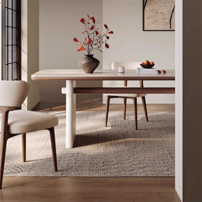 Traditional French Rectangular Fabric Stone Slab Walnut Veneer Oak Wood Dining Table & Chair Set For Dining Room