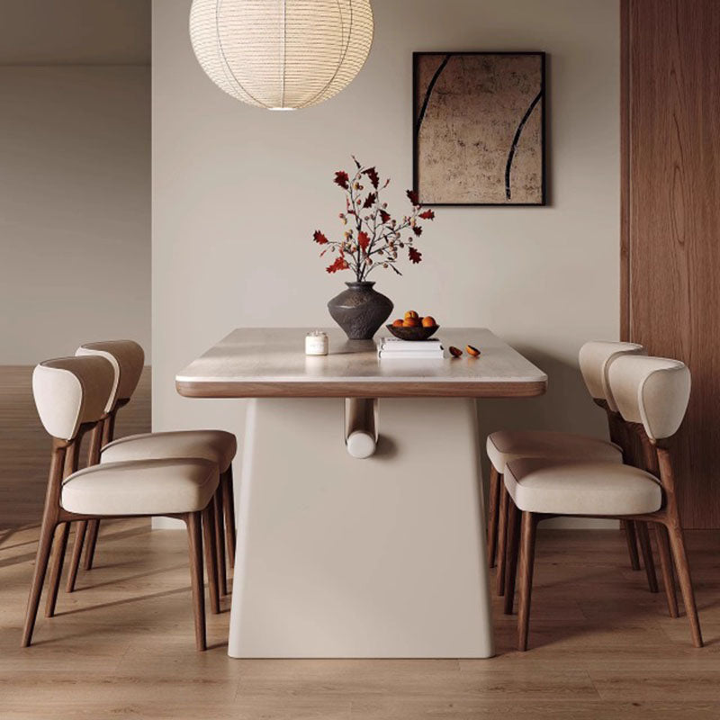 Traditional French Rectangular Fabric Stone Slab Walnut Veneer Oak Wood Dining Table & Chair Set For Dining Room