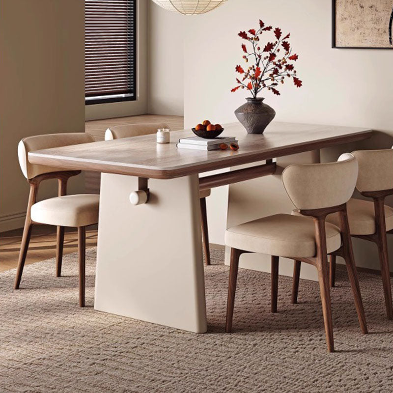 Traditional French Rectangular Fabric Stone Slab Walnut Veneer Oak Wood Dining Table & Chair Set For Dining Room