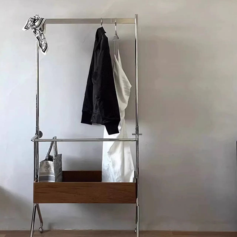 Traditional Vintage Rectangular Wood Stainless Steel Hall Tree 1-Storage For Bedroom