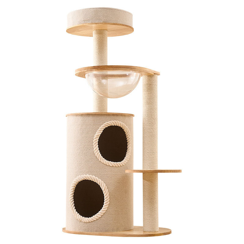 Contemporary Scandinavian Round Sisal Multi-Layer Solid Wood Panel Acrylic Cat Tree For Living Room