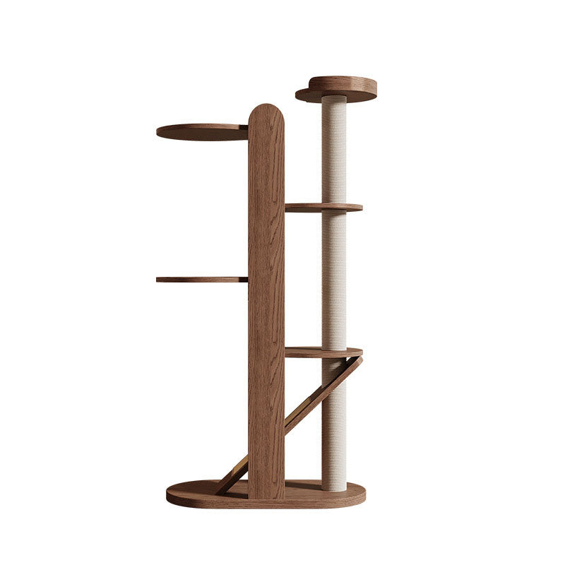 Contemporary Creative Round Rubberwood Solid Wood Acrylic Sisal Cat Tree 4-Tier For Living Room