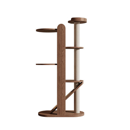 Contemporary Creative Round Rubberwood Solid Wood Acrylic Sisal Cat Tree 4-Tier For Living Room
