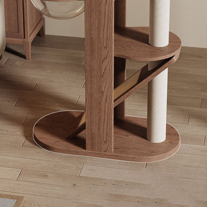 Contemporary Creative Round Rubberwood Solid Wood Acrylic Sisal Cat Tree 4-Tier For Living Room