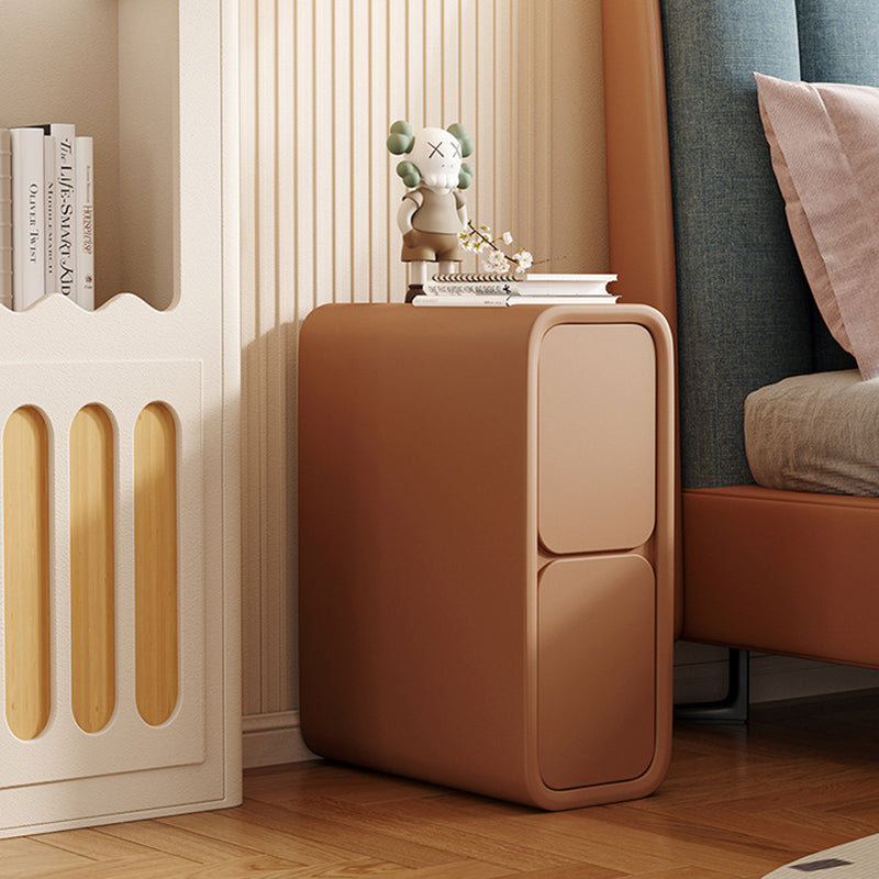 Contemporary Scandinavian Rectangular Microfiber Leather Pine Wood Nightstand 2-Drawer For Bedroom