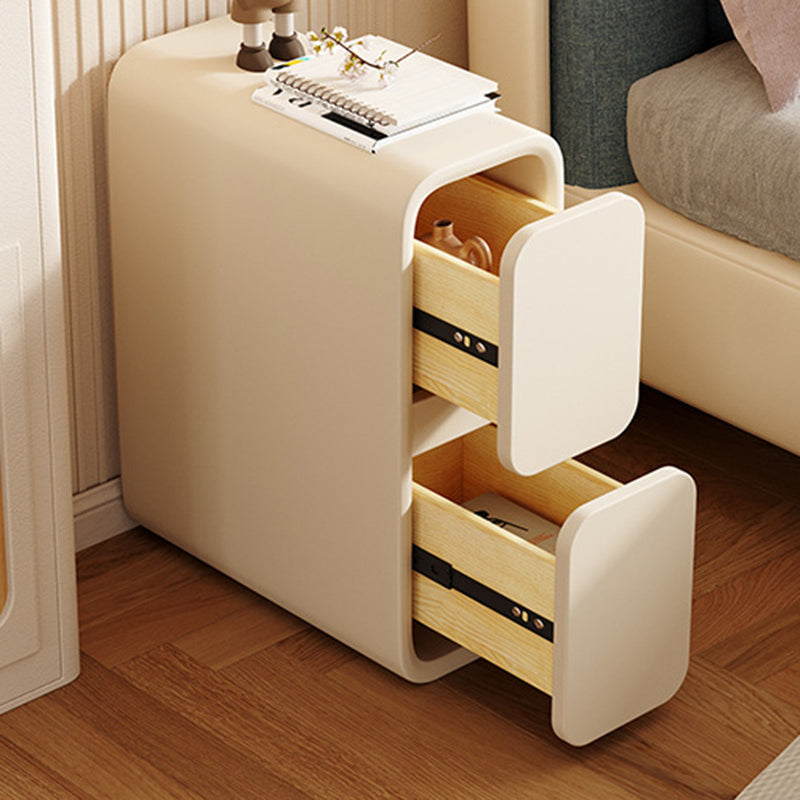 Contemporary Scandinavian Rectangular Microfiber Leather Pine Wood Nightstand 2-Drawer For Bedroom