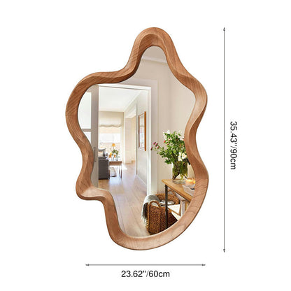 Traditional French Irregular Wavy Rubberwood Tempered Glass Wall Mirror For Bedroom