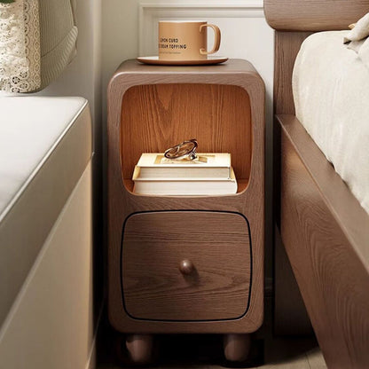 Contemporary Scandinavian Rectangular Ultra-Slim Medium-Density Fiberboard Nightstand 1/2-Drawer For Bedroom