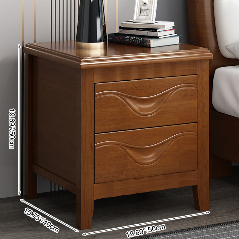 Traditional Vintage Square Rubberwood Medium-Density Fiberboard Nightstand 2-Drawer For Bedroom