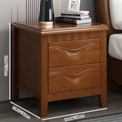 Traditional Vintage Square Rubberwood Medium-Density Fiberboard Nightstand 2-Drawer For Bedroom