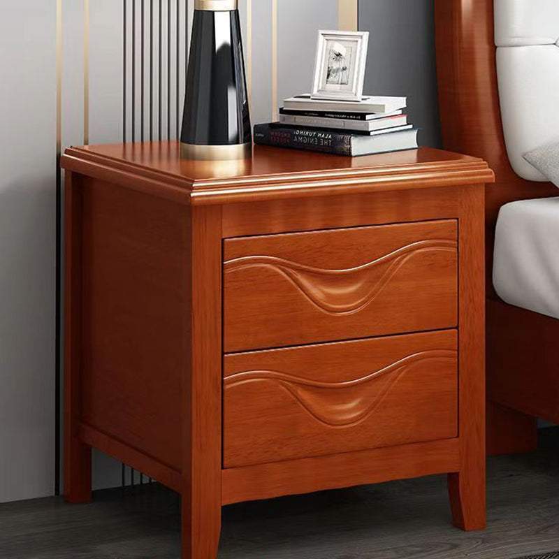 Traditional Vintage Square Rubberwood Medium-Density Fiberboard Nightstand 2-Drawer For Bedroom