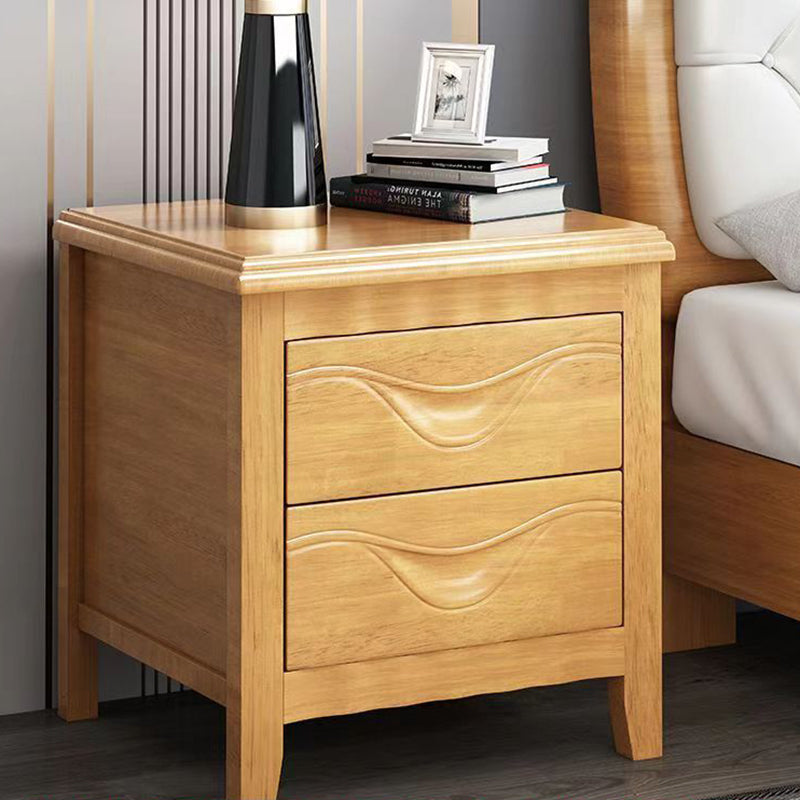 Traditional Vintage Square Rubberwood Medium-Density Fiberboard Nightstand 2-Drawer For Bedroom