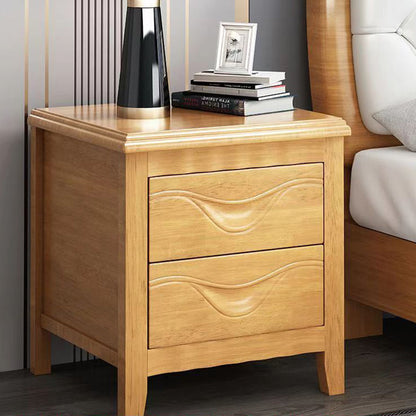 Traditional Vintage Square Rubberwood Medium-Density Fiberboard Nightstand 2-Drawer For Bedroom