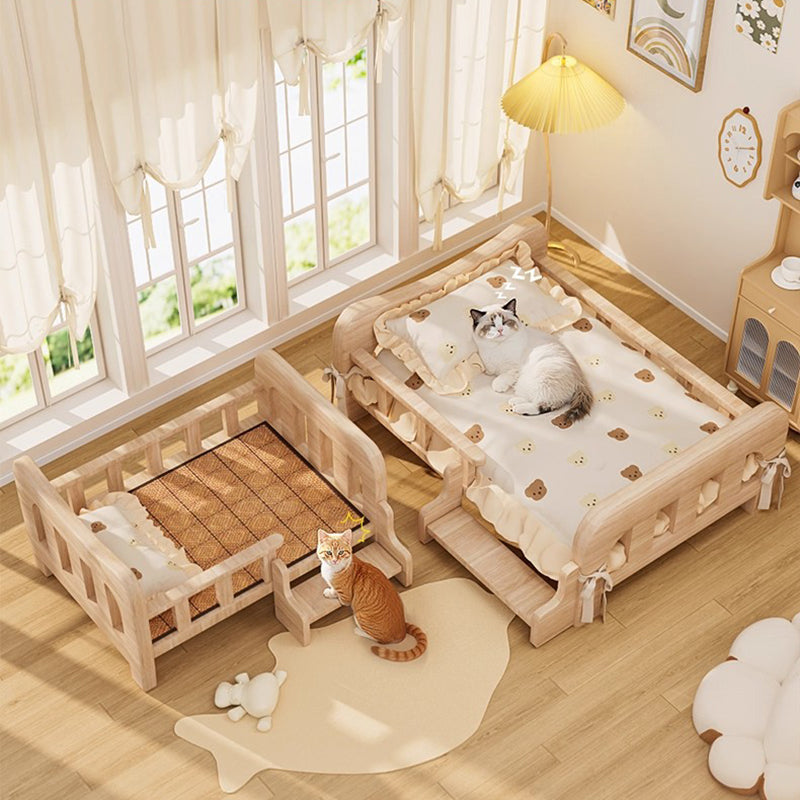 Contemporary Creative Rectangular Fabric Rattan Pine Wood Pet Bed For Bedroom
