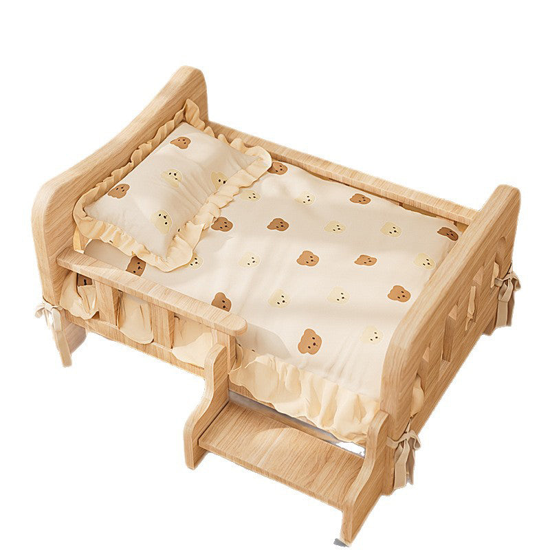 Contemporary Creative Rectangular Fabric Rattan Pine Wood Pet Bed For Bedroom