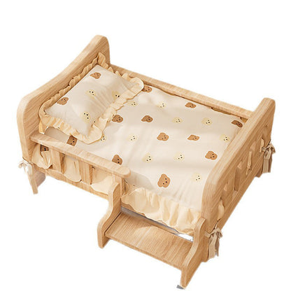 Contemporary Creative Rectangular Fabric Rattan Pine Wood Pet Bed For Bedroom