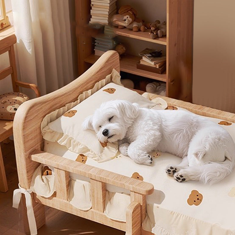 Contemporary Creative Rectangular Fabric Rattan Pine Wood Pet Bed For Bedroom
