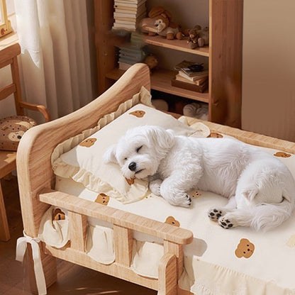 Contemporary Creative Rectangular Fabric Rattan Pine Wood Pet Bed For Bedroom