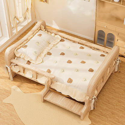 Contemporary Creative Rectangular Fabric Rattan Pine Wood Pet Bed For Bedroom