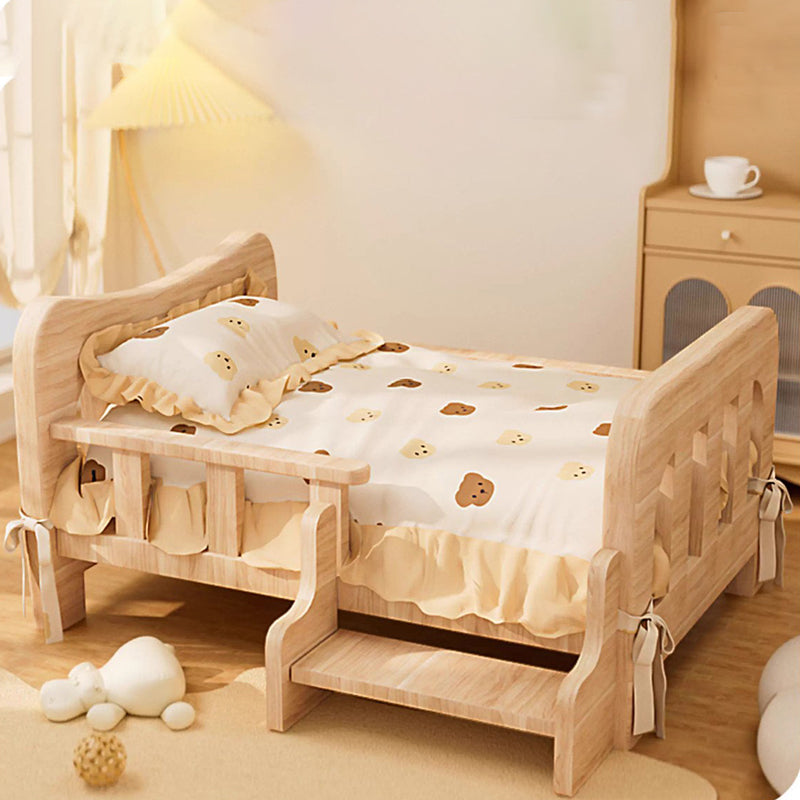 Contemporary Creative Rectangular Fabric Rattan Pine Wood Pet Bed For Bedroom