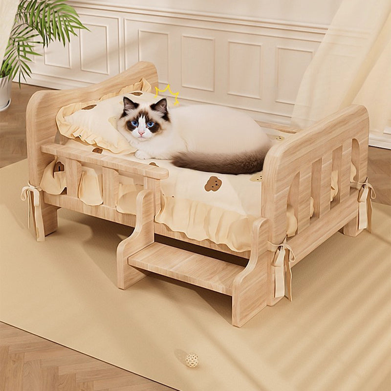 Contemporary Creative Rectangular Fabric Rattan Pine Wood Pet Bed For Bedroom
