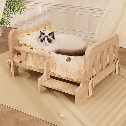 Contemporary Creative Rectangular Fabric Rattan Pine Wood Pet Bed For Bedroom