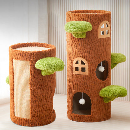 Contemporary Creative Round Tree-Shaped Plywood Sisal Cat Tree 1/2/3-Tier For Living Room