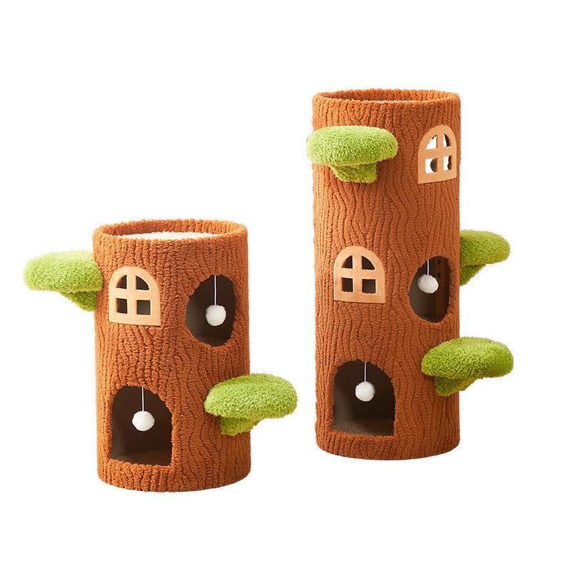Contemporary Creative Round Tree-Shaped Plywood Sisal Cat Tree 1/2/3-Tier For Living Room