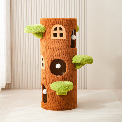 Contemporary Creative Round Tree-Shaped Plywood Sisal Cat Tree 1/2/3-Tier For Living Room
