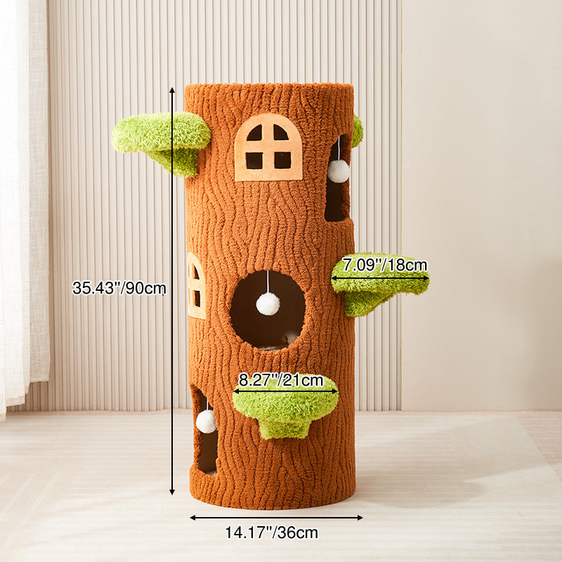 Contemporary Creative Round Tree-Shaped Plywood Sisal Cat Tree 1/2/3-Tier For Living Room