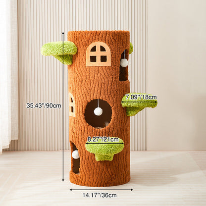 Contemporary Creative Round Tree-Shaped Plywood Sisal Cat Tree 1/2/3-Tier For Living Room