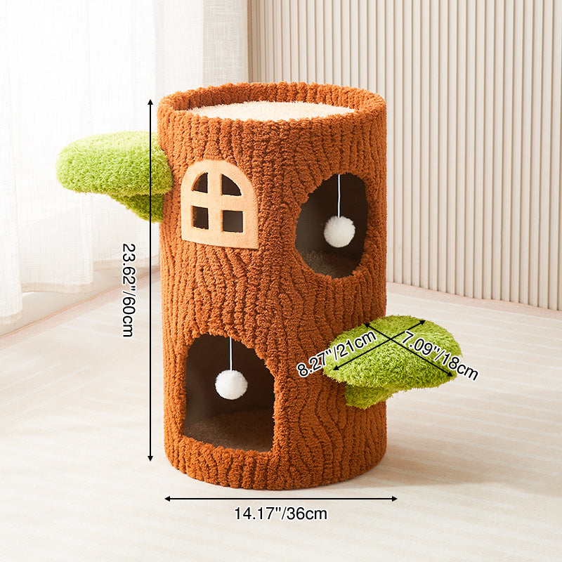 Contemporary Creative Round Tree-Shaped Plywood Sisal Cat Tree 1/2/3-Tier For Living Room