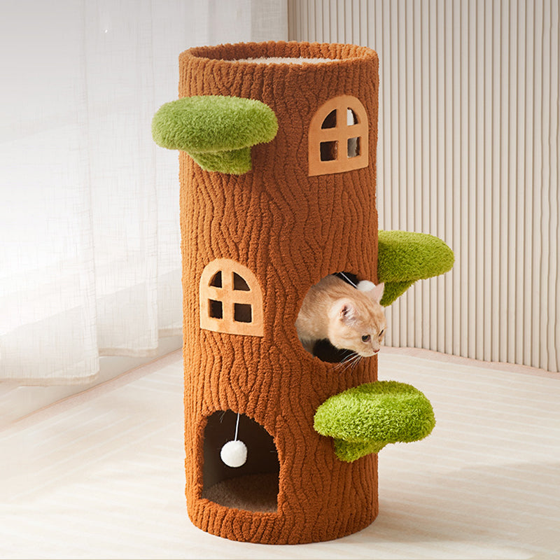 Contemporary Creative Round Tree-Shaped Plywood Sisal Cat Tree 1/2/3-Tier For Living Room