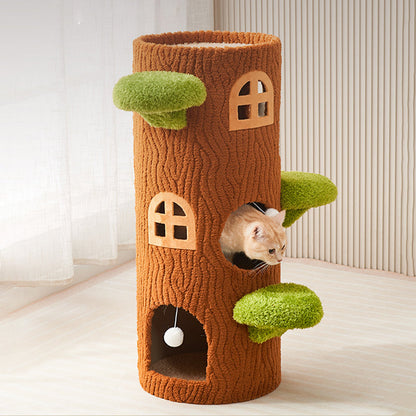 Contemporary Creative Round Tree-Shaped Plywood Sisal Cat Tree 1/2/3-Tier For Living Room