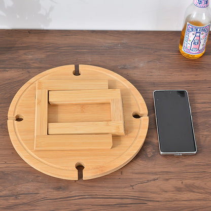 Traditional Japanese Round Pine Wood Foldable Fruit Tray Side Table For Outdoor