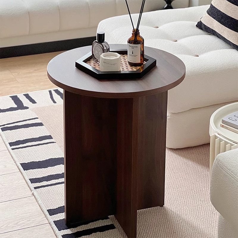 Traditional Vintage Round Particleboard Space-Saving Side Table For Living Room