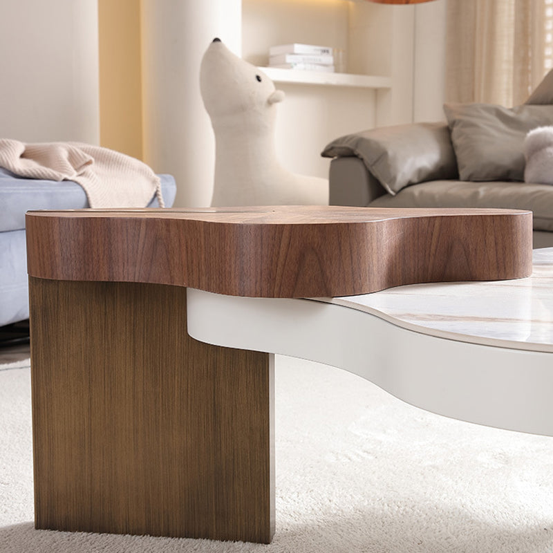Contemporary Creative Wavy Stone Slab Medium-Density Fiberboard Combination Coffee Table For Living Room