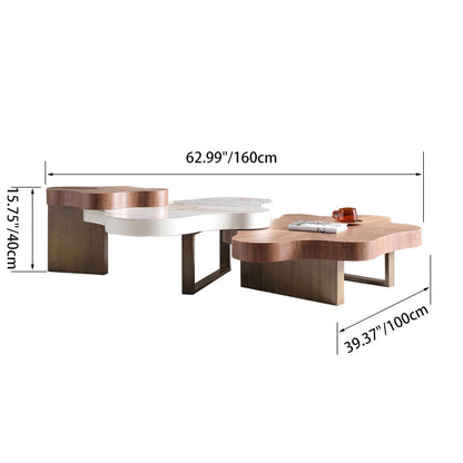 Contemporary Creative Wavy Stone Slab Medium-Density Fiberboard Combination Coffee Table For Living Room