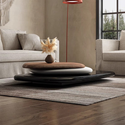 Modern Minimalist Rectangular Walnut Veneer Plywood Swivel Coffee Table For Living Room