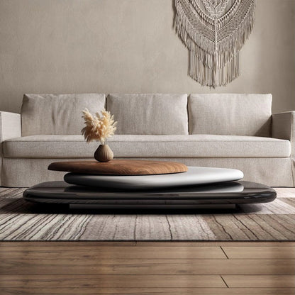 Modern Minimalist Rectangular Walnut Veneer Plywood Swivel Coffee Table For Living Room