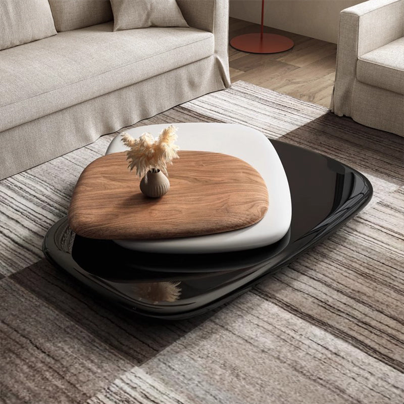 Modern Minimalist Rectangular Walnut Veneer Plywood Swivel Coffee Table For Living Room