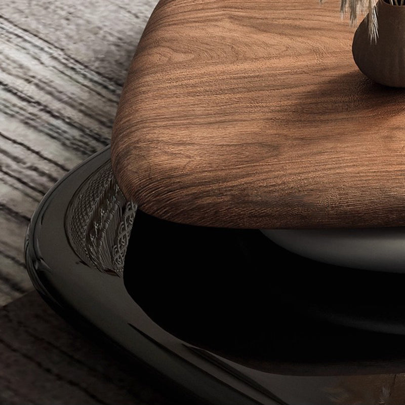 Modern Minimalist Rectangular Walnut Veneer Plywood Swivel Coffee Table For Living Room
