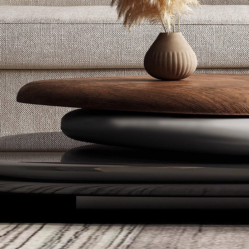 Modern Minimalist Rectangular Walnut Veneer Plywood Swivel Coffee Table For Living Room