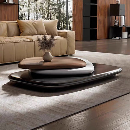 Modern Minimalist Rectangular Walnut Veneer Plywood Swivel Coffee Table For Living Room