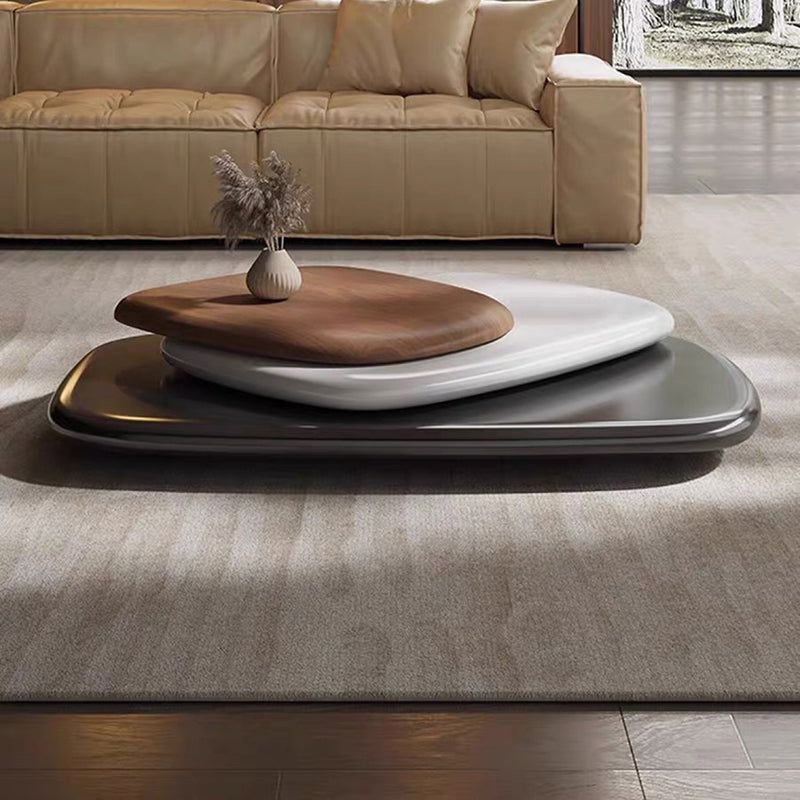 Modern Minimalist Rectangular Walnut Veneer Plywood Swivel Coffee Table For Living Room
