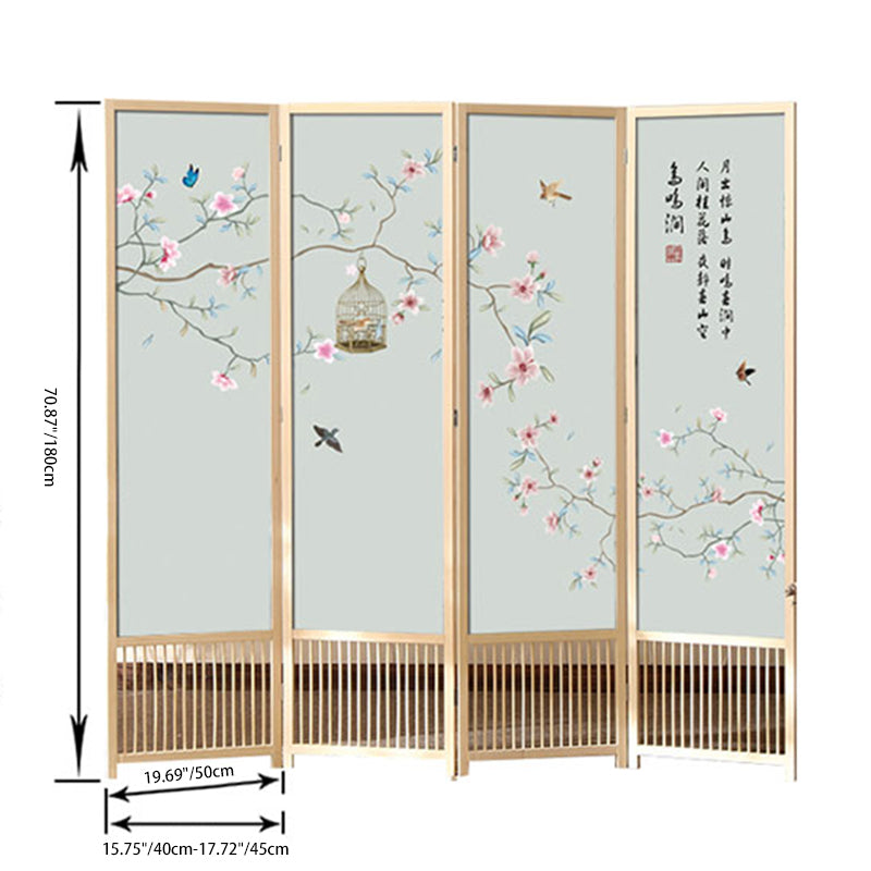 Traditional Chinese Rectangular Pine Wood PVC Panel Foldable Room Divider For Living Room