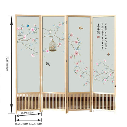 Traditional Chinese Rectangular Pine Wood PVC Panel Foldable Room Divider For Living Room