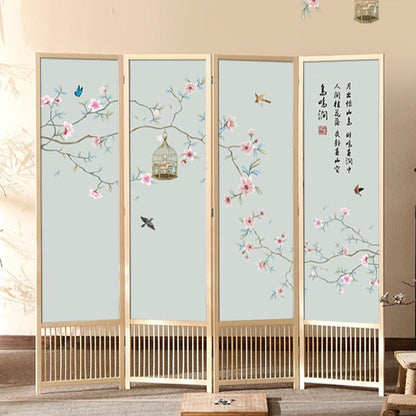 Traditional Chinese Rectangular Pine Wood PVC Panel Foldable Room Divider For Living Room