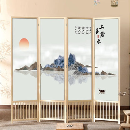 Traditional Chinese Rectangular Pine Wood PVC Panel Foldable Room Divider For Living Room
